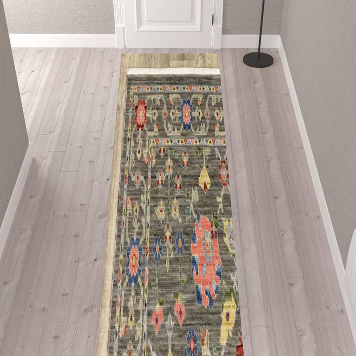 HomeRoots - Wholesale Runner Rug - 2' X 10' Gray And Ivory Oriental Runner Rug With Fringe2