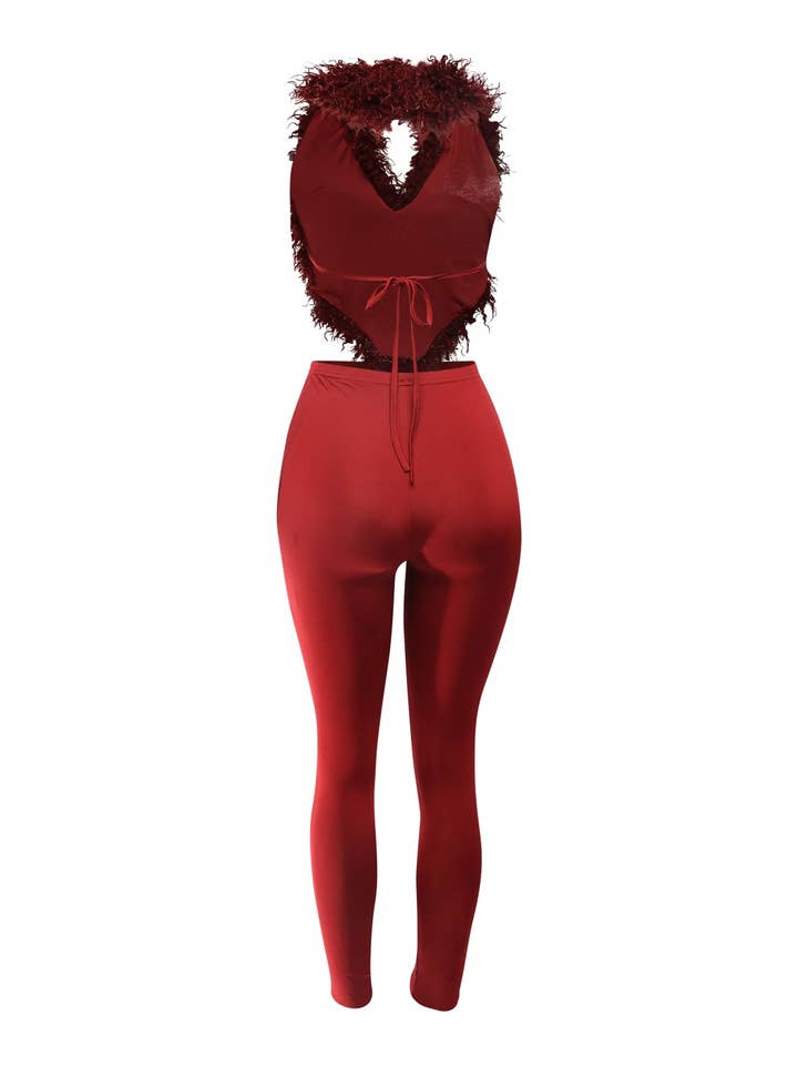 J2 FASHION - Wholesale Top & Pant Set (NOT Loungewear) - Women's - Open back faux fur top and leggings set
2