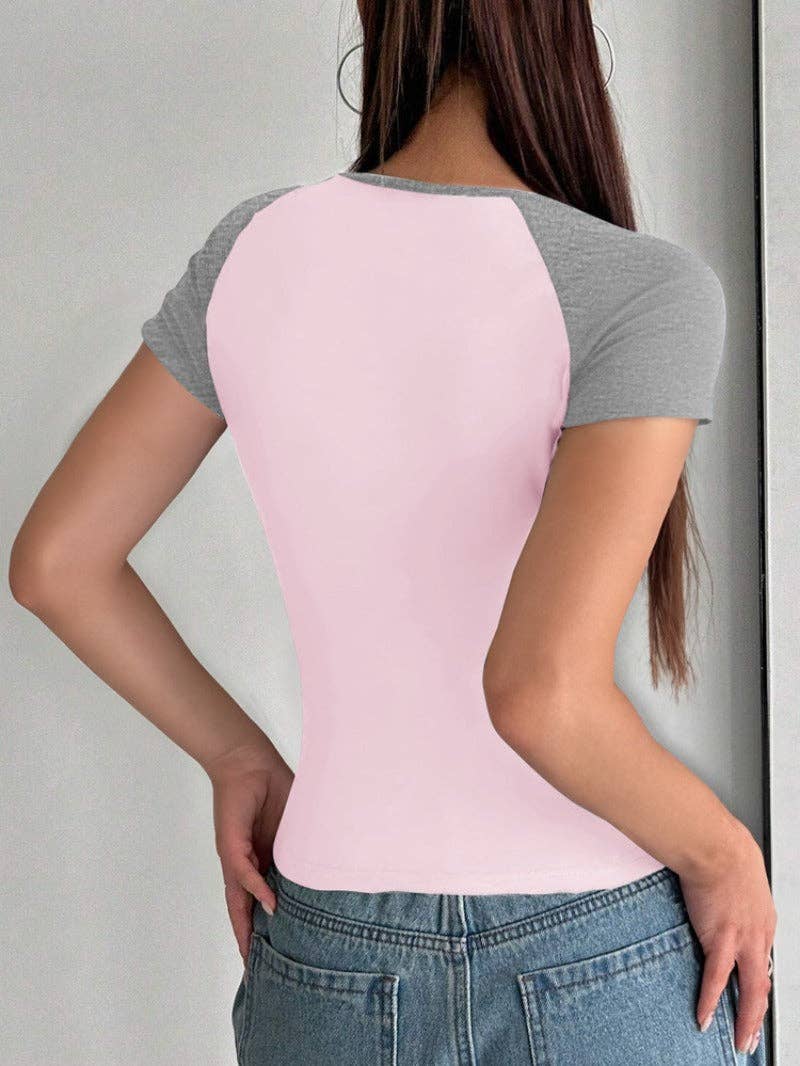 Lovesoft - Wholesale T-Shirt - Women's - 2026 Slim Fit Colorblock U Neck Short Sleeve T Shirt11