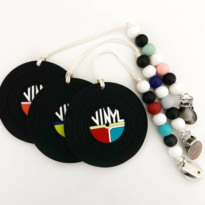Gummy Chic - Wholesale Teether (Clip-On) - Baby - Vinyl Record Silicone Teething Toy and Clip - Baby Boutique6