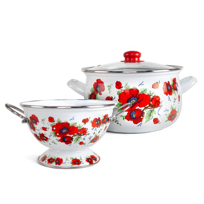 Poppies Enamel Aluminum Casserole & Colander Pasta Set for wholesale by STP