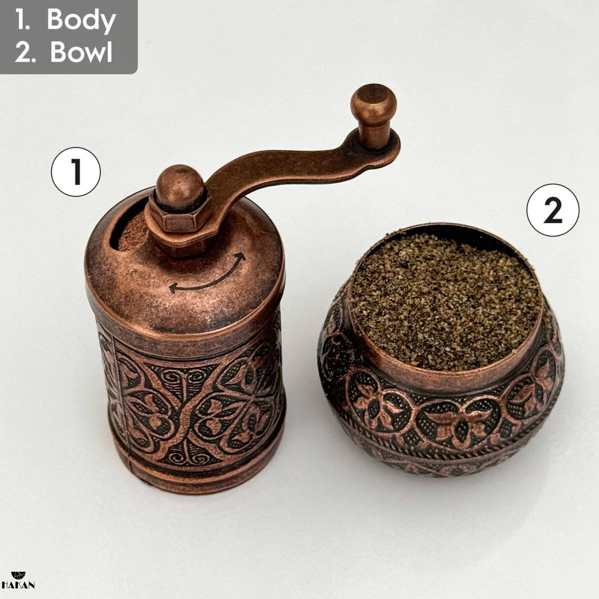 Hakan - Wholesale Pepper Mill - Copper Black Pepper Grinder, Refillable Spice Mill, 4.3 in6