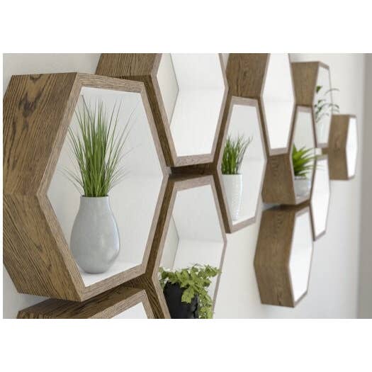 River Heights Salvage - Wholesale Wall Mounted Shelf - Honeycomb Hexagonal Shelves Set Of 3 Hexagon Shelving Unit Hexagon Shelves Honeycomb Shelving Honeycomb Shelves Popular Trending Gift1