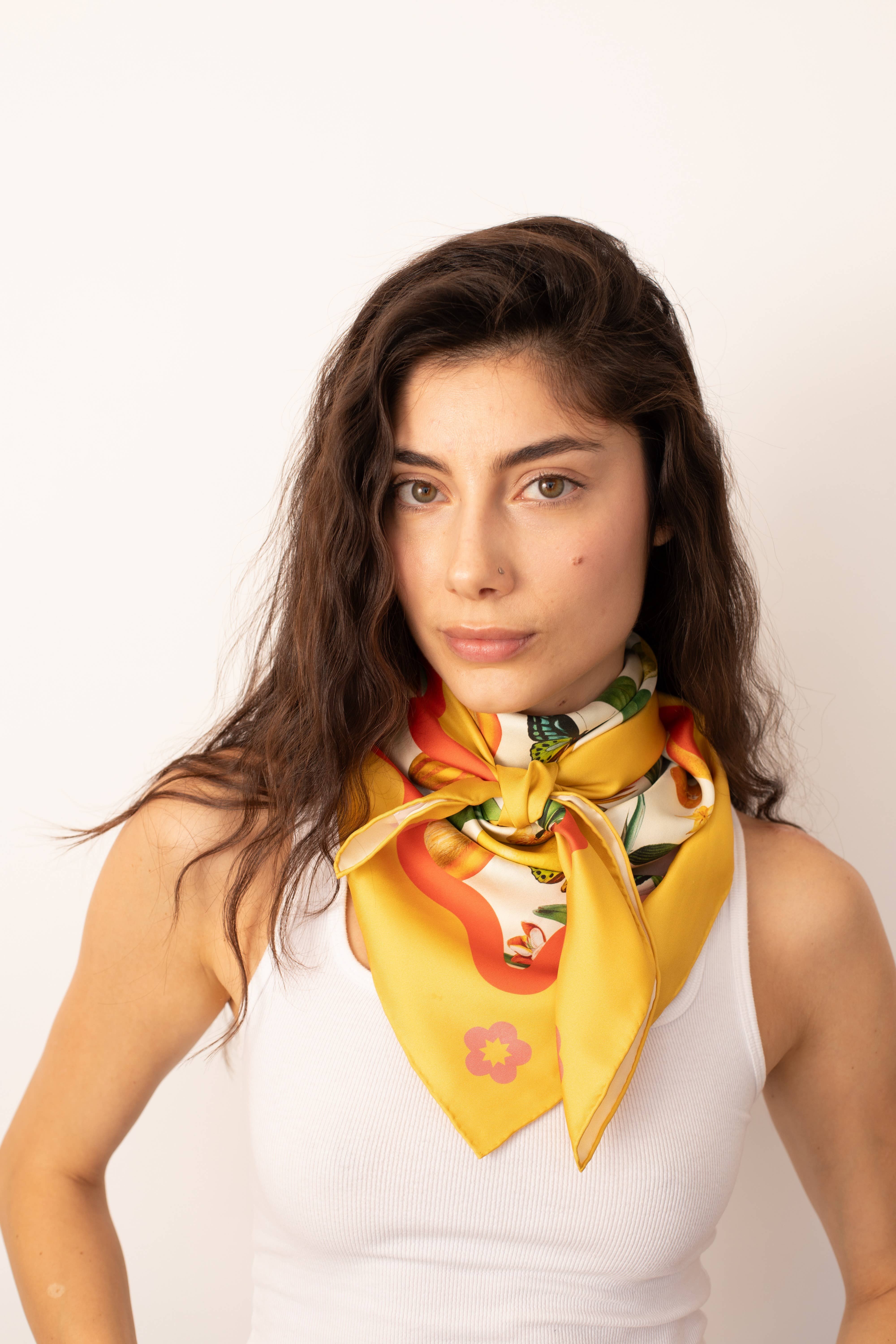 Kasama - Wholesale Scarf - Women's - Mango Silk Scarf, Yellow 100% Silk Twill1