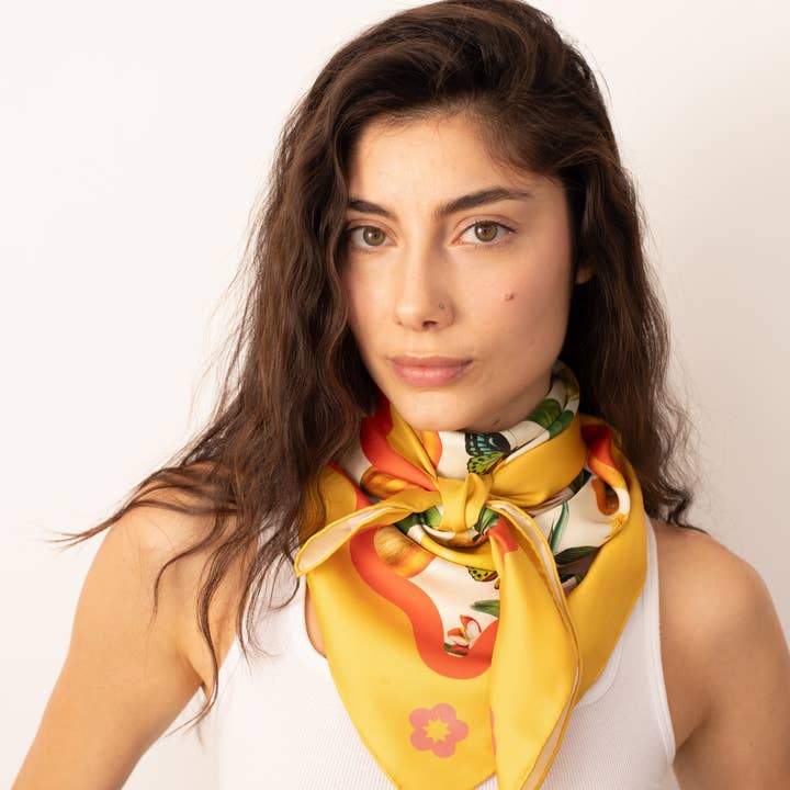 Kasama - Wholesale Scarf - Women's - Mango Silk Scarf, Yellow 100% Silk Twill1