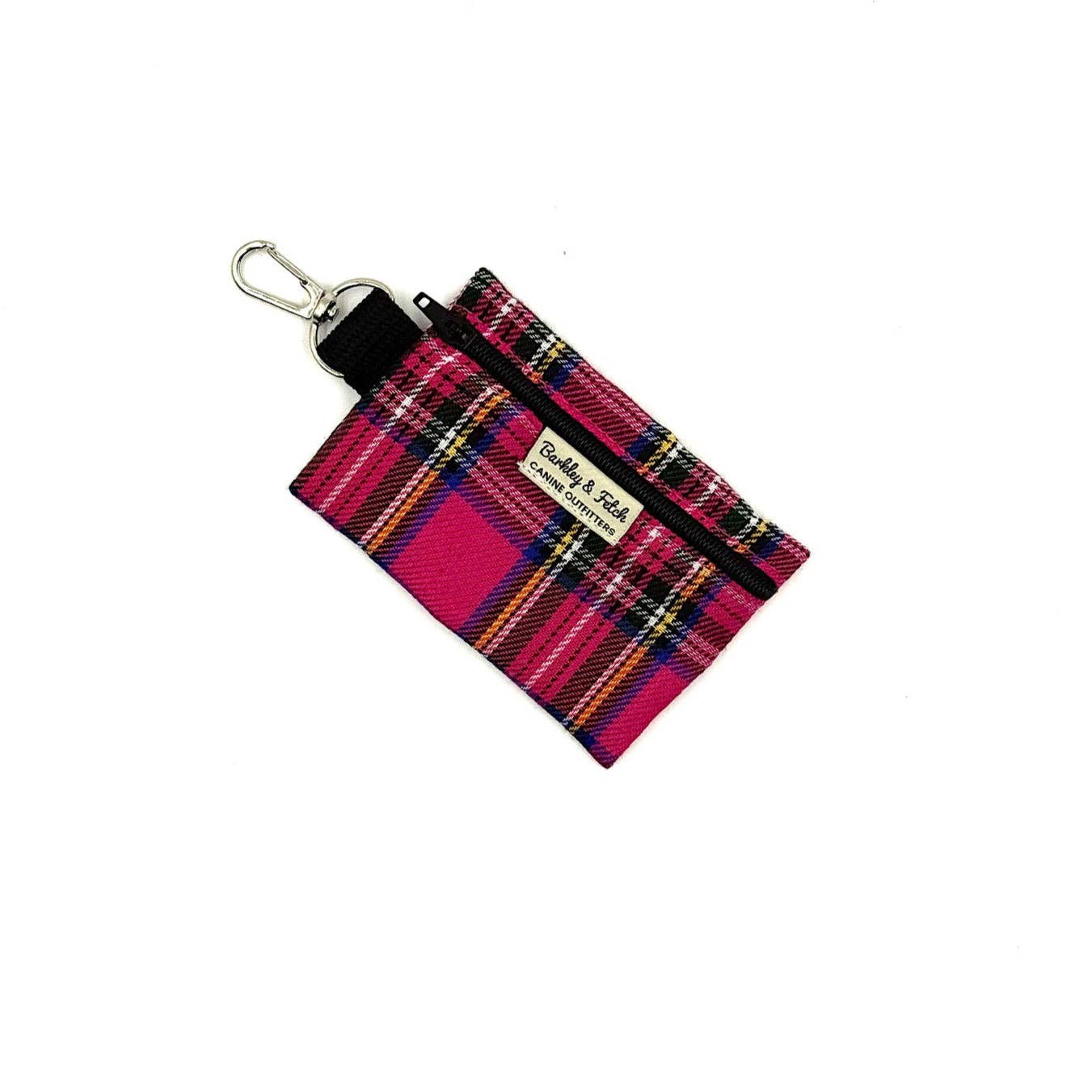 Barkley and Fetch – wholesale Pet poo bag dispenser – Bright Pink Tartan Poo Bag Holder0