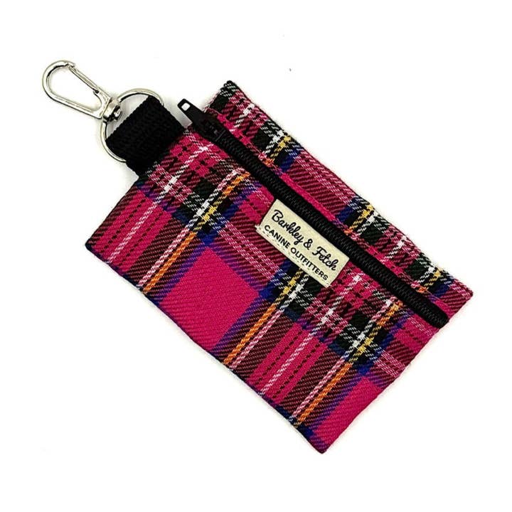 Porte-sac à caca en tartan rose vif pour la vente par Barkley and Fetch