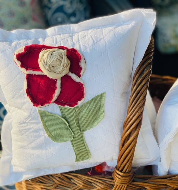 A Gnome on the Roam - Wholesale Throw/Decorative Pillow - Upcycled Vintage Flower Quilt Pillow Handcrafted Home Decor3