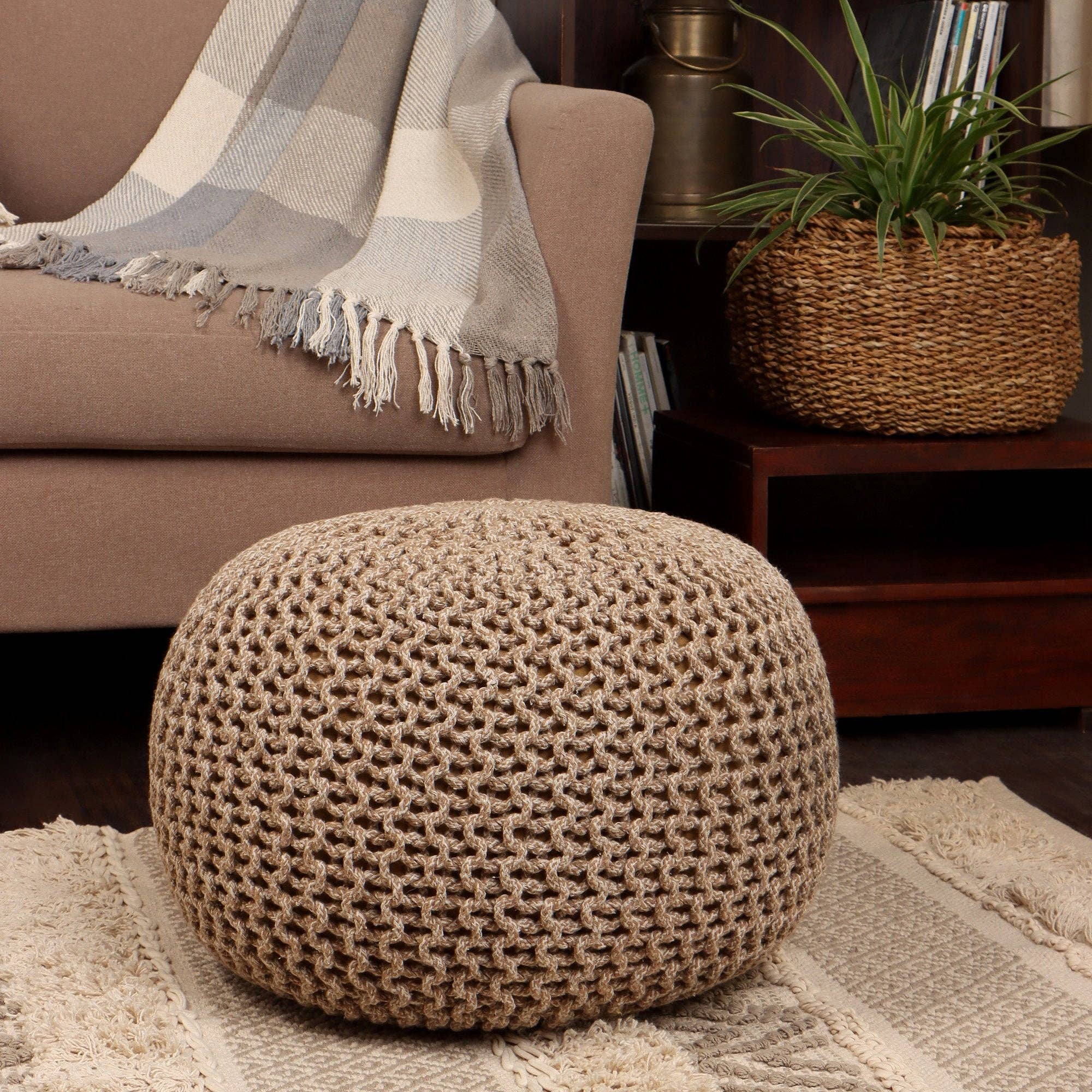 · REDEARTH · Round Pouf (19.5"x19.5"x14") - Beige Ivory for wholesale on Faire2