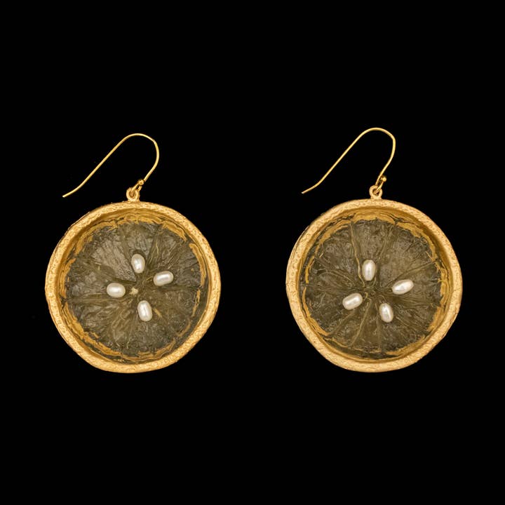 Citrus Lemon Large Wire Earrings for wholesale by Michael Michaud