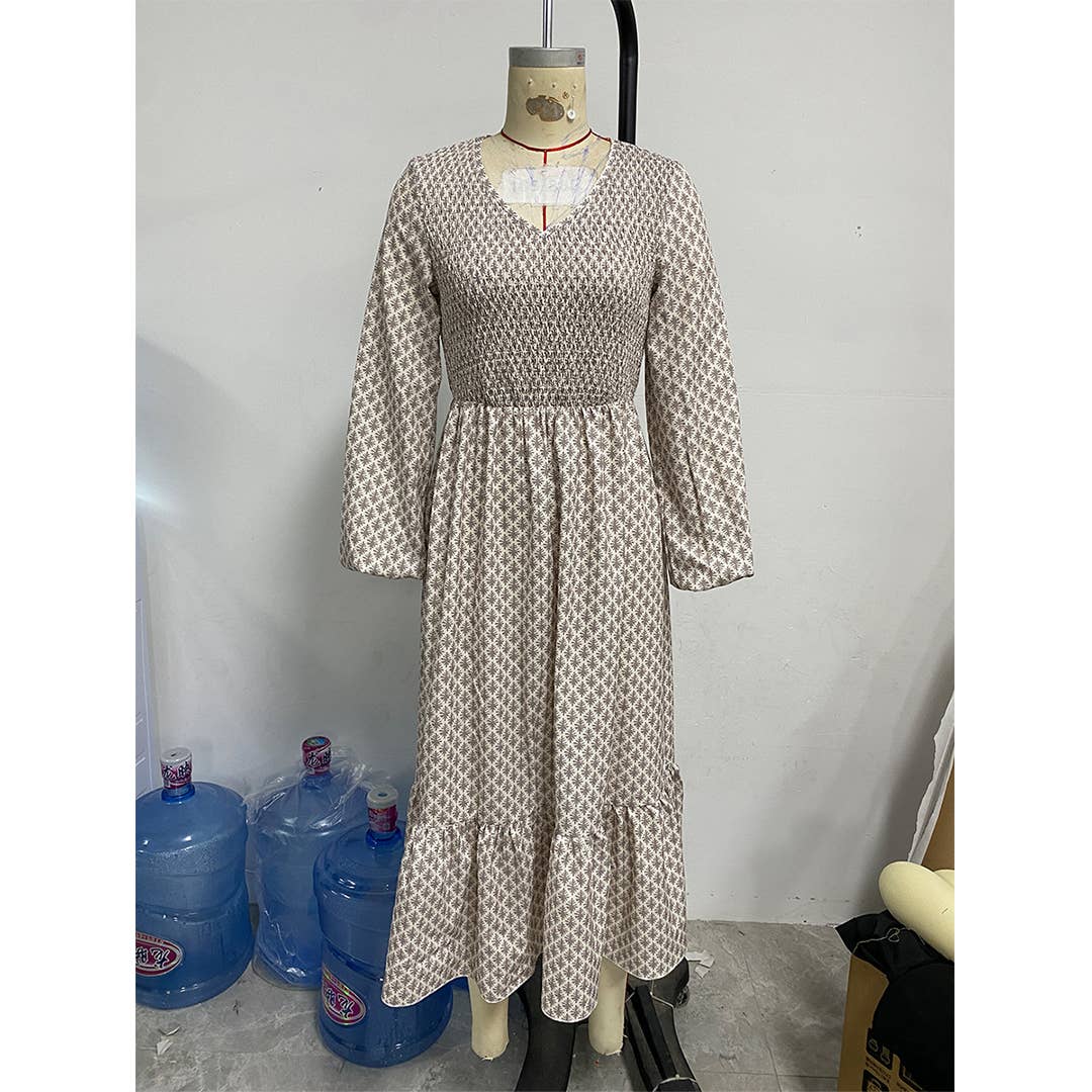 ワンピース Coutume Plaid Flare Dress S Wholesale Autumn Elegant Long Sleeve V-neck Plaid A-Line Dress