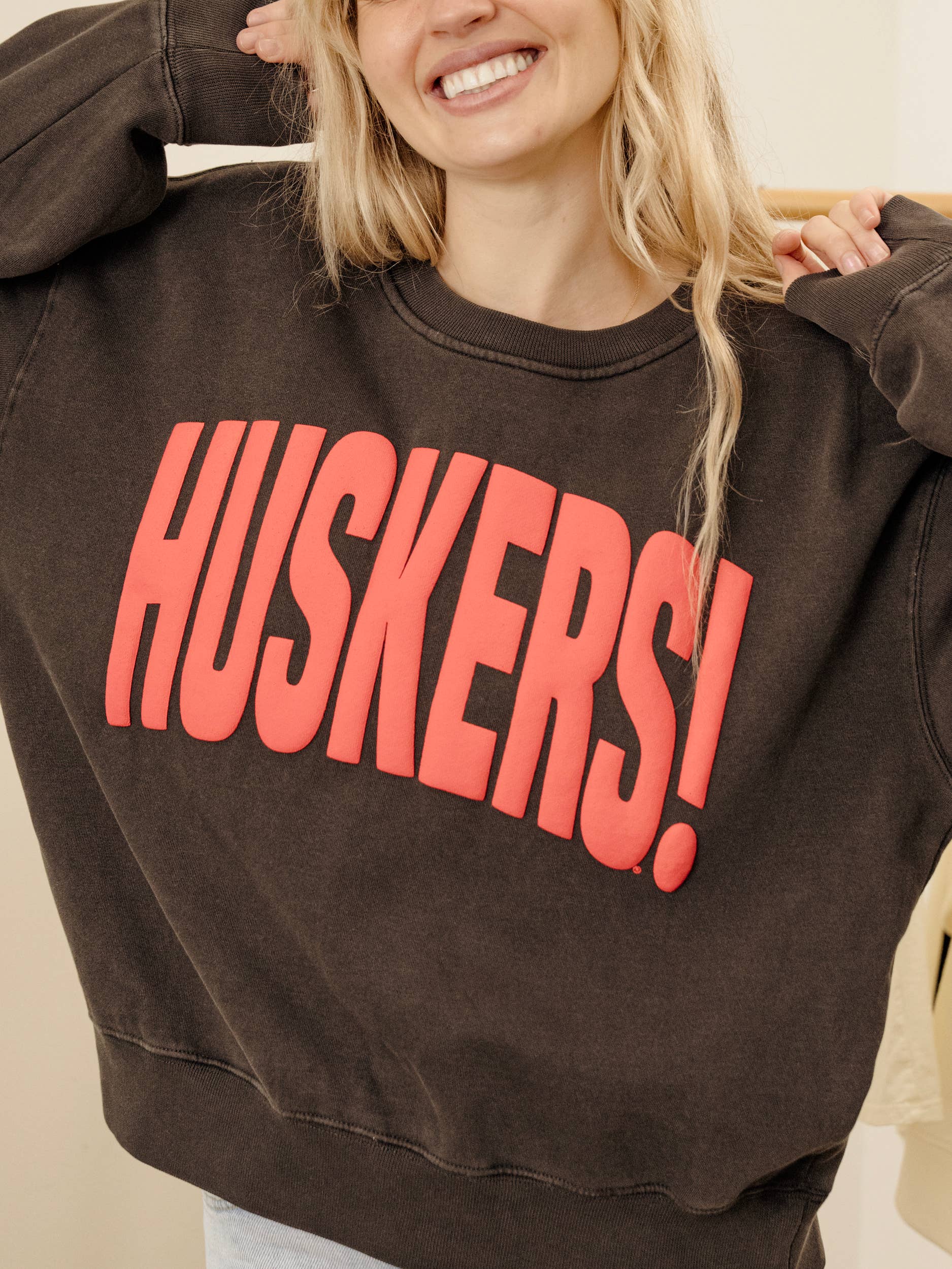 LivyLu - Wholesale Graphic Sweatshirt - Women's - Nebraska Huskers Mono Puff Ink Smoke Hi-Dive Sweatshirt7