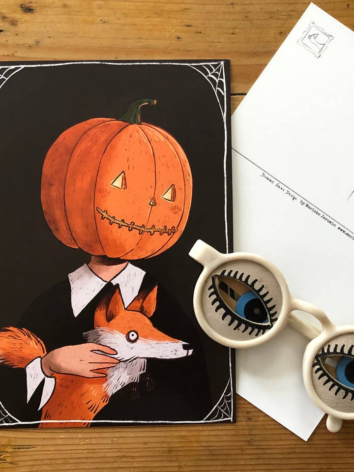 Postkort - græskar pige for engroshandel hos Marieke Jeromin