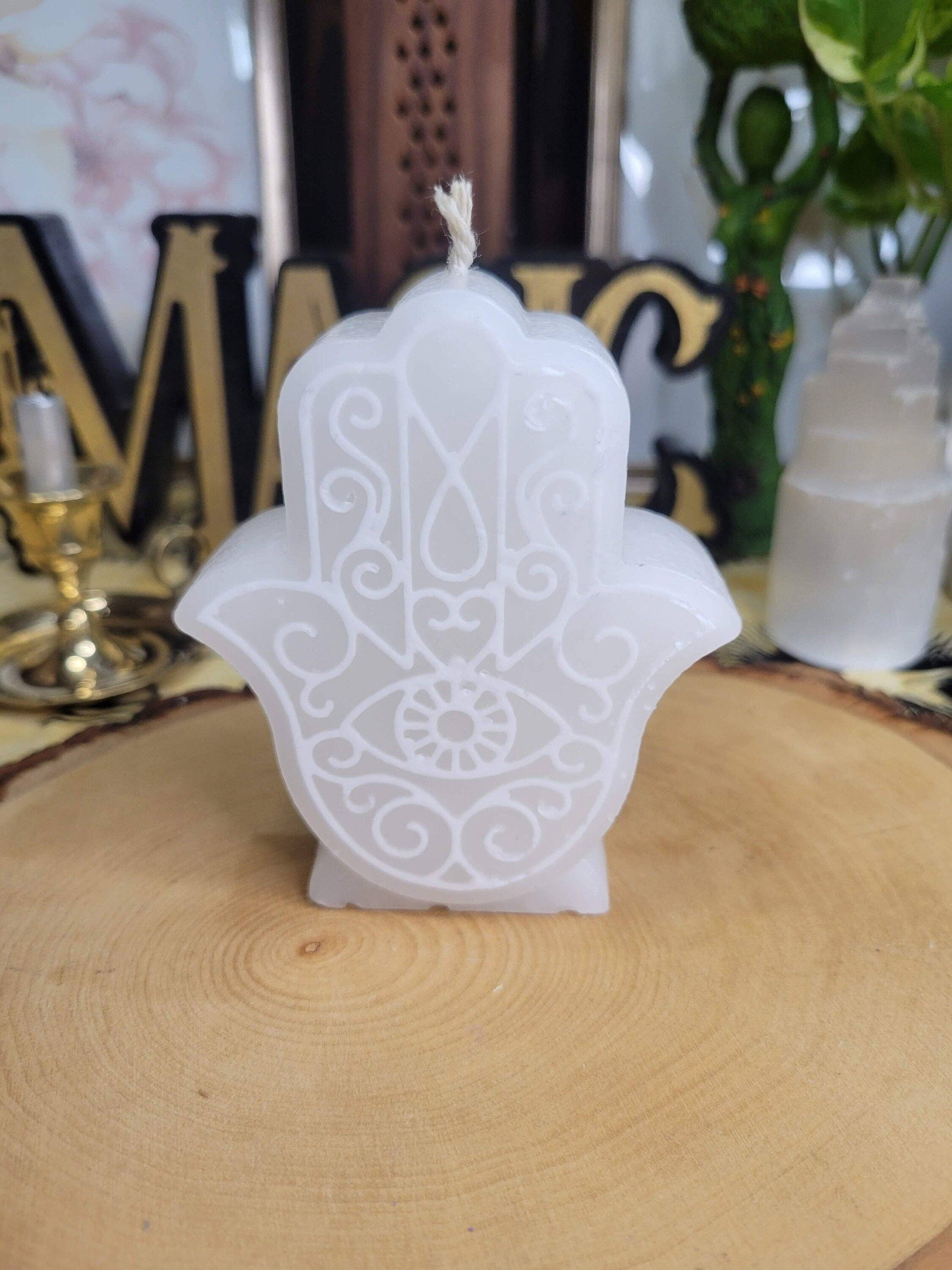 My Magic Place Shop - Wholesale Pillar Candle - White Hamsa Candle, Hamsa Decor Candle,  Figurine Candle Evil Eye Protection Candle Spell Candle3