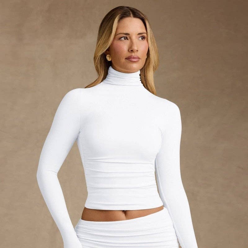 Plush Looks - Wholesale Knit Top - Women's - High Neck Long Sleeve T-Shirt7