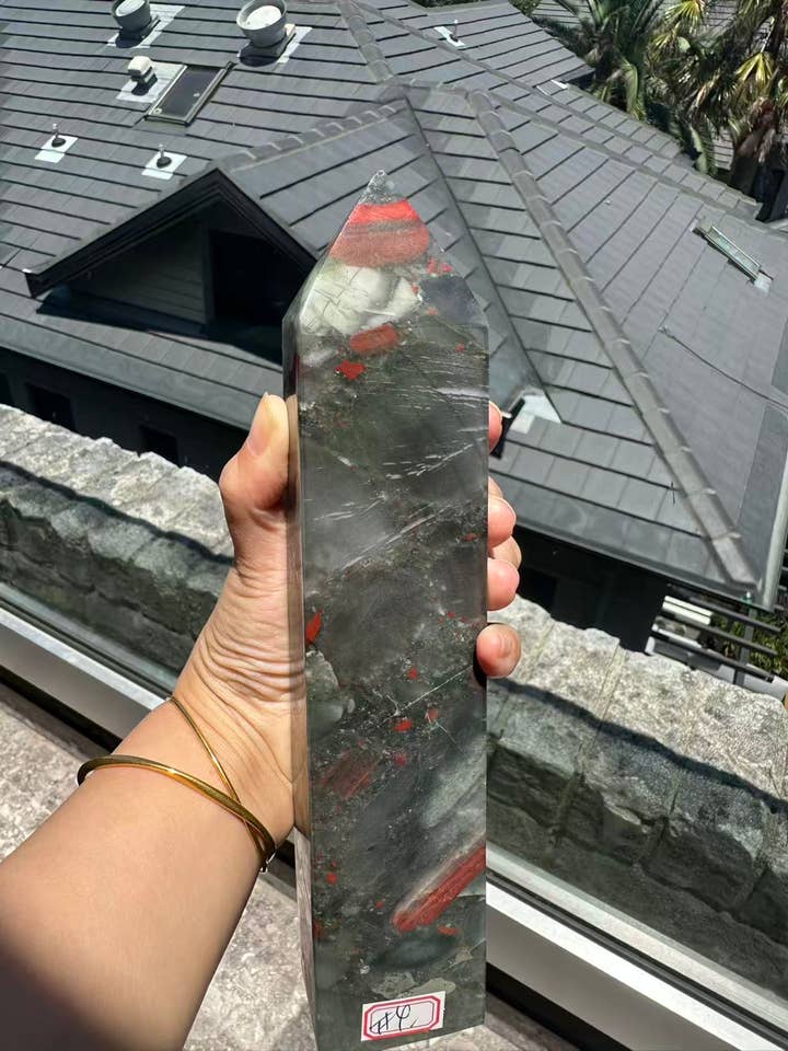 Large African Bloodstone Tower | Natural Dragon Bloodstone Obelisk #4 for wholesale by Moon Rituals