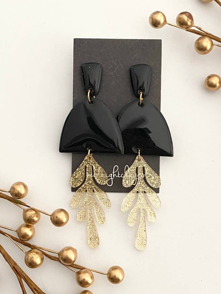Black and Gold Clay Earrings for wholesale by midnightclayco