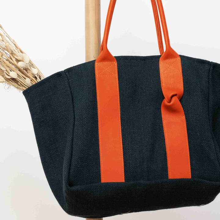 Fossette - Wholesale Tote Bag - Women's - Tote bag - black hemp, spruce, camel leather