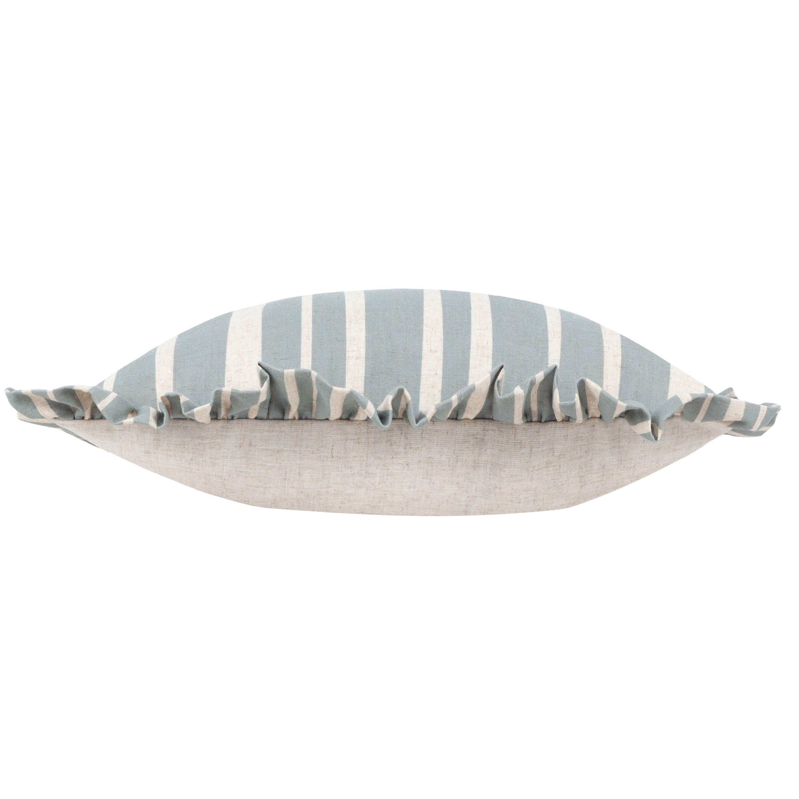 Linen Blue Carmon Stripe Ruffle Cushion Linen/Blue for wholesale on Faire3