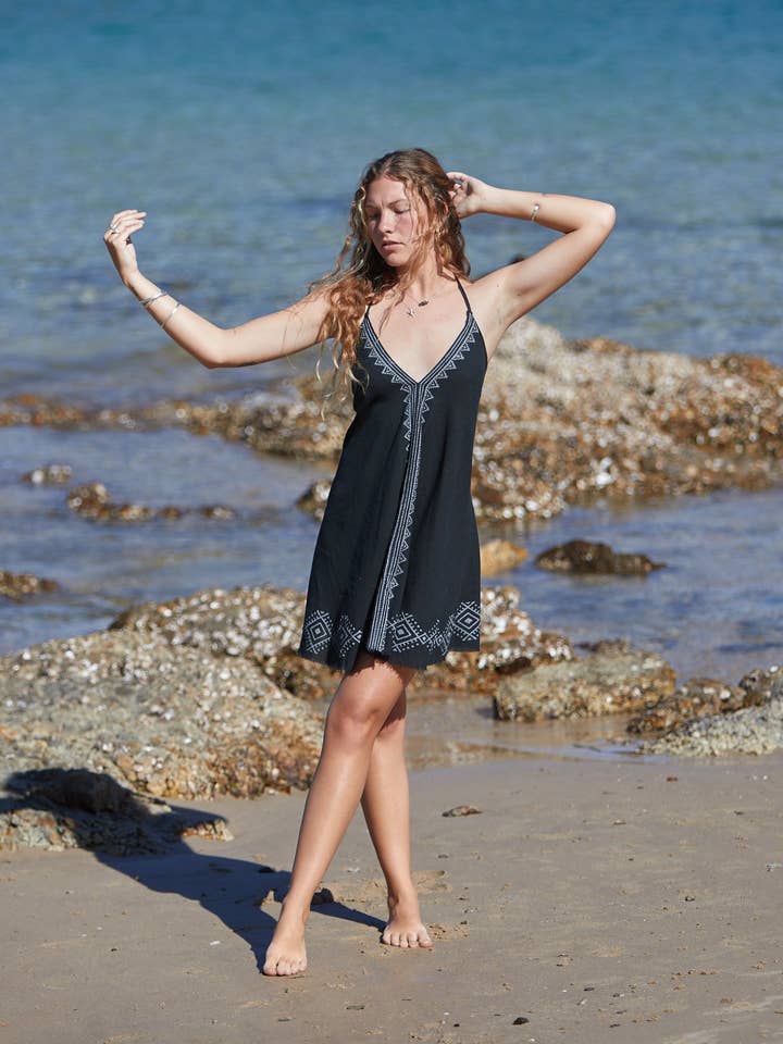 Oceana Dress - Black Tribal Print for wholesale by Arya Clothing