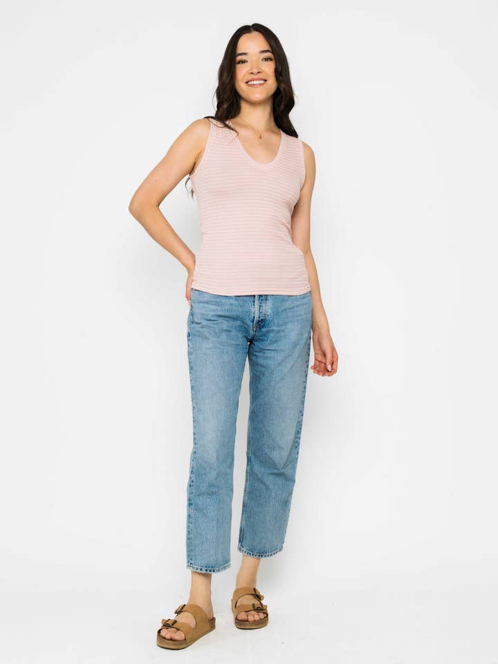 Joelle-Textured Vee Neck Tank for wholesale by ORB