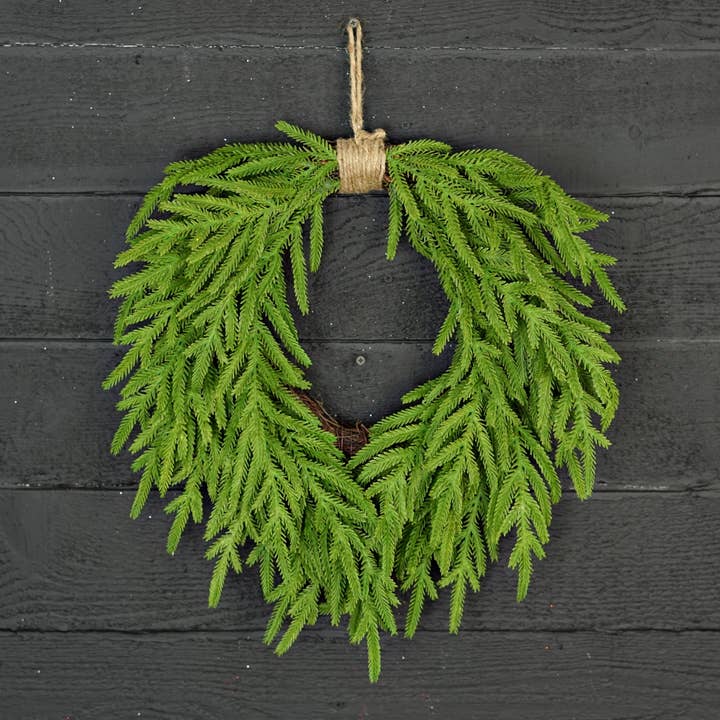 510708- 20inW Heart Twig Wreath-Soft Touch Evergreen Norfolk and other Purchase Wholesale sashes for wreaths. Free Returns & Net 60 Terms on Faire trending on Faire.