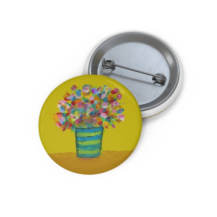 Round Button / Pin. Yellow Flowers for wholesale by Blueberry Road Cards