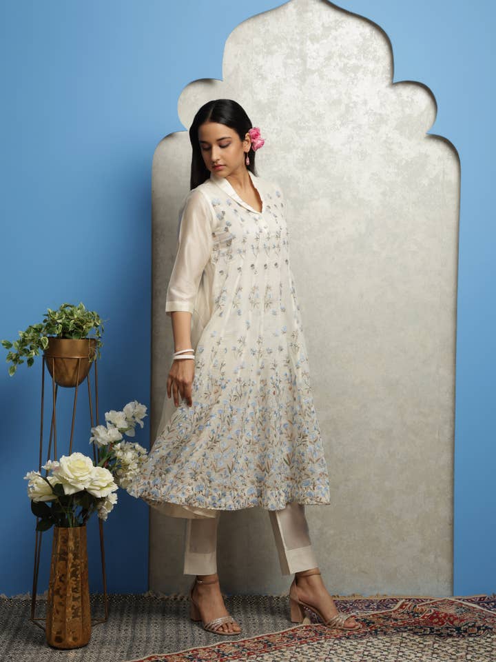 House of Amaya - Wholesale Dress – Women's - OFF WHITE CHANDERI ANARKALI0