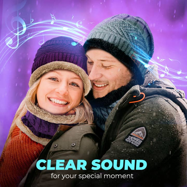 SWIRLLINE – Großhandel Beanie – Damen – Warmes, weiches Bluetooth-Beanie-Set mit Mütze und Schal, Violett2