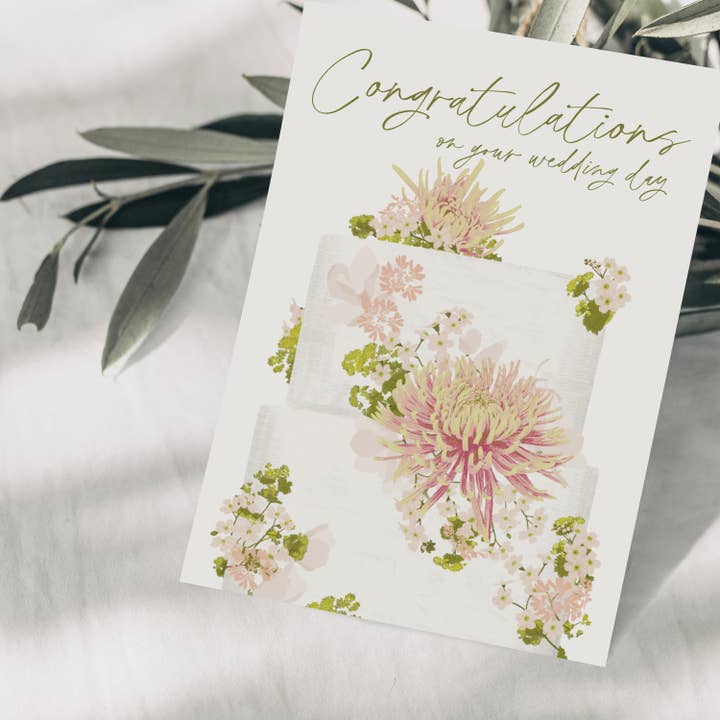 Wildblumen Atelier – wholesale Wedding card – Postcard wedding day cake with flowers, FSC certified