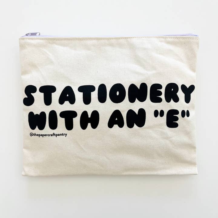 Large Cotton Canvas Pouch: Lilac Stationery With An "E" for wholesale by The Paper + Craft Pantry
