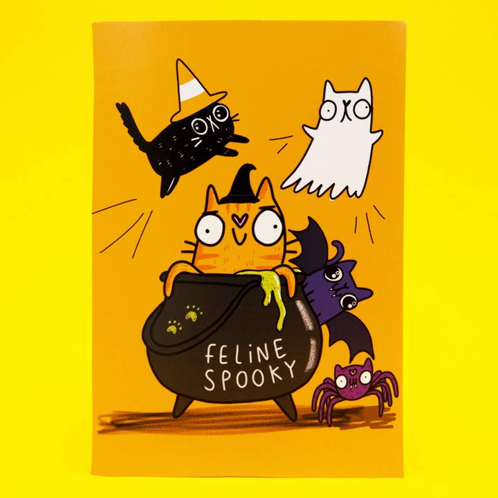 Feline Spooky Halloween Katten A6 Ansichtkaart voor wholesale door Katie Abey