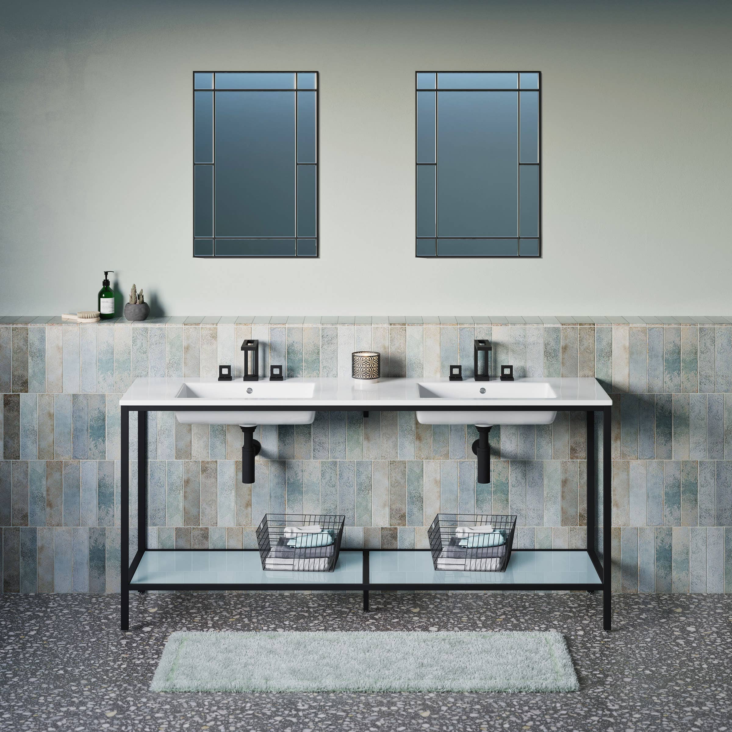 Swiss Madison - Wholesale Bathroom Side Table - Pierre Double Freestanding Open Shelf Metal Bathroom Vanity11