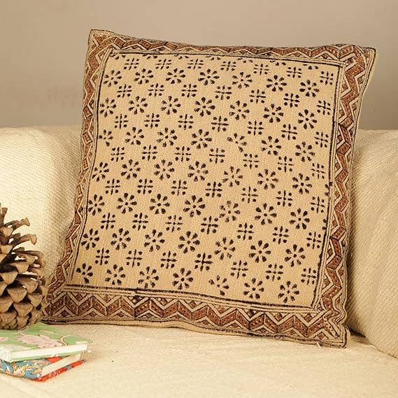 Gulab Homes - Wholesale Throw Pillow Cover - Bagru-Siyah Begar Block Print Cotton Cushion Cover 80
