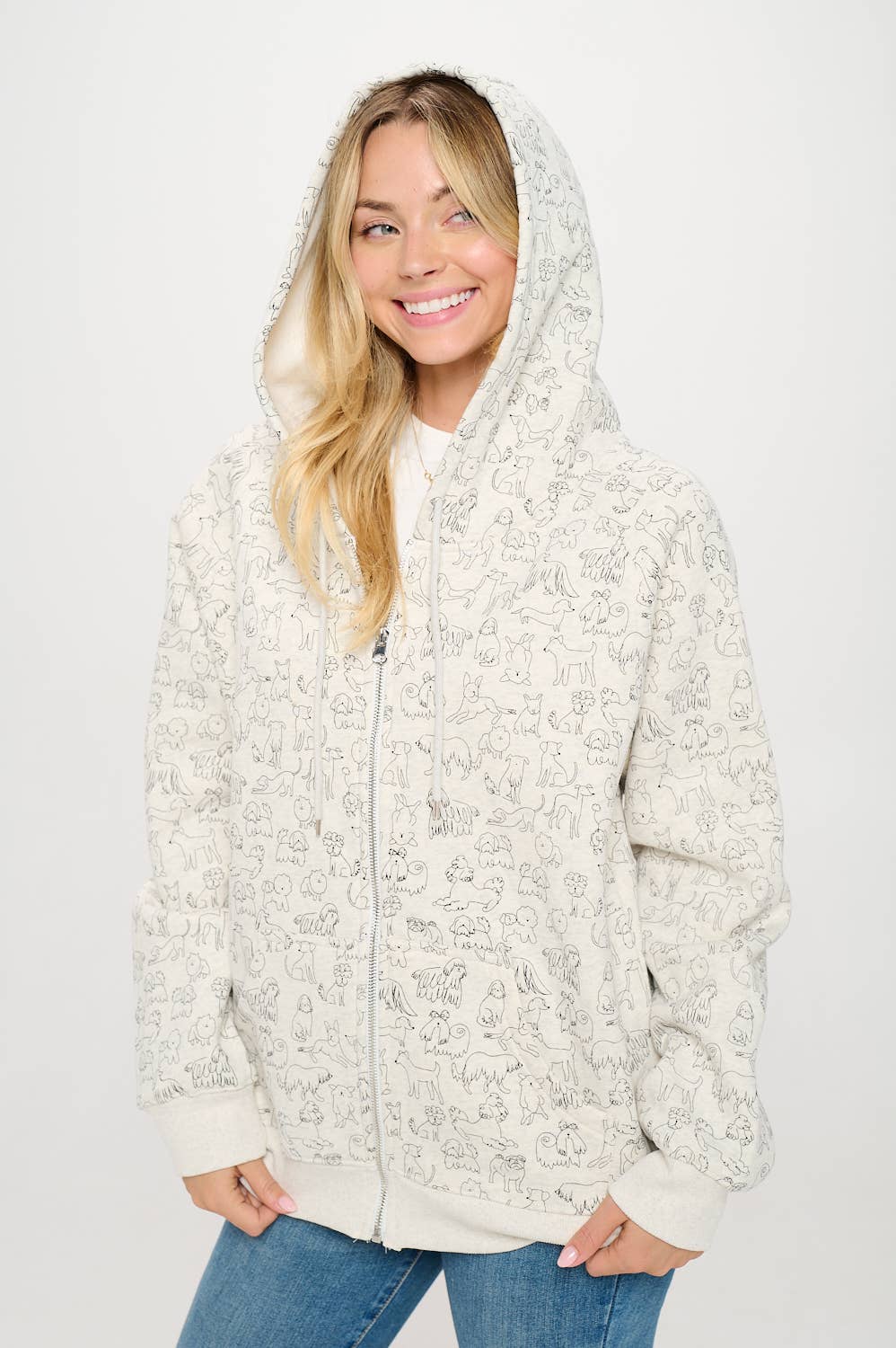 SM WARDROBE – Hoodie – Mulher por atacado – HOODIE COM ESTAMPA DE RAÇA DE CÃO COM ZÍPER
