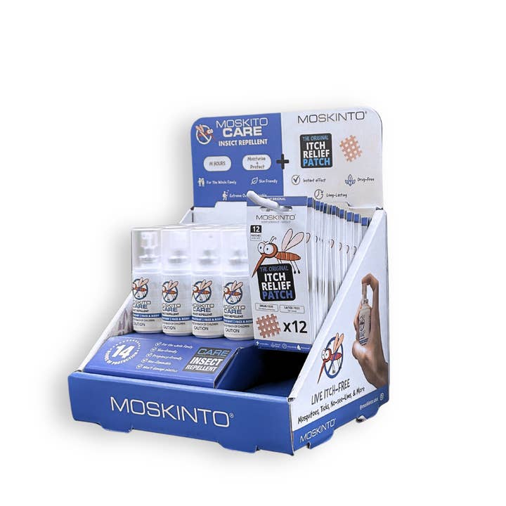 Moskinto: Original Itch-Relief Patch & 14hr Insect Repellent - Wholesale Retailer Display - Beauty & Wellness - Moskinto HQ Mini Shelf Display