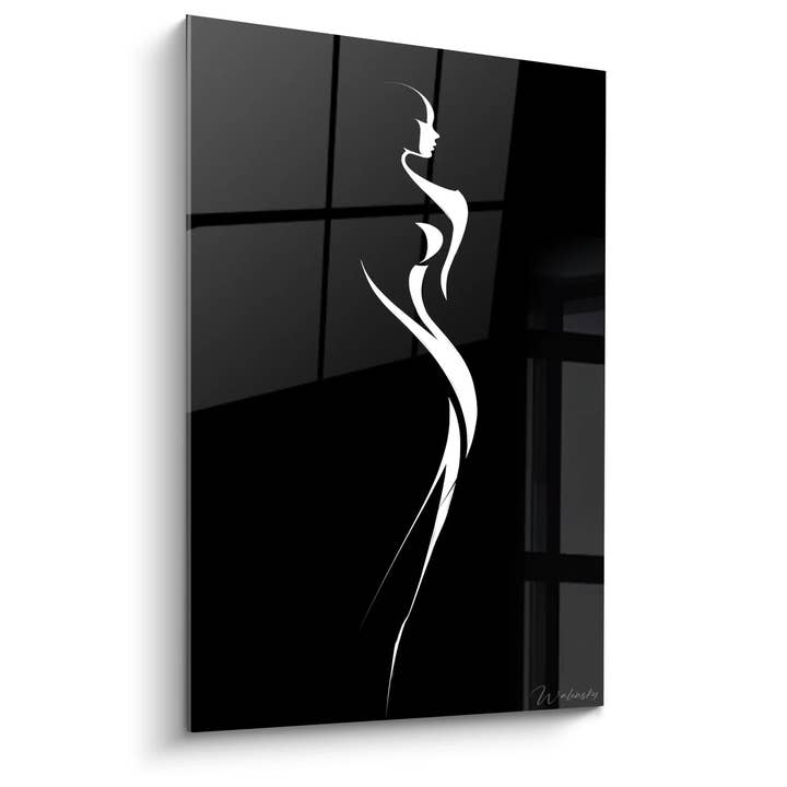Tableau Silhouette Féminine Élégante - Grâce Moderne - Edition personnages noir et blanc pour la vente par Walensky