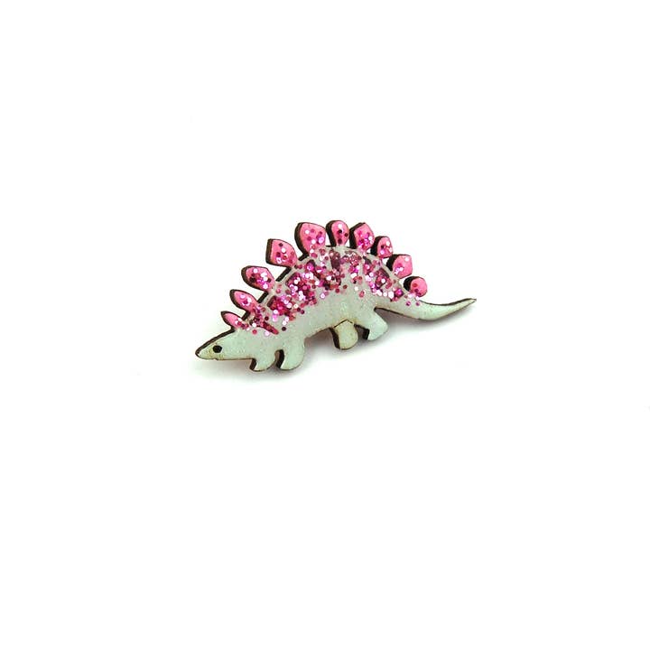 Bekbek Makes – wholesale Brooch – Stegosaurus Dinosaur - Pastel Pink & Green (Pin or Necklace)