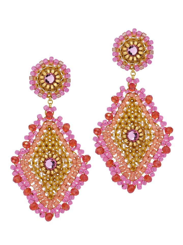 Diamond Shape Earring on a post in Shades of Pink, E24714 for wholesale by Miguel Ases
