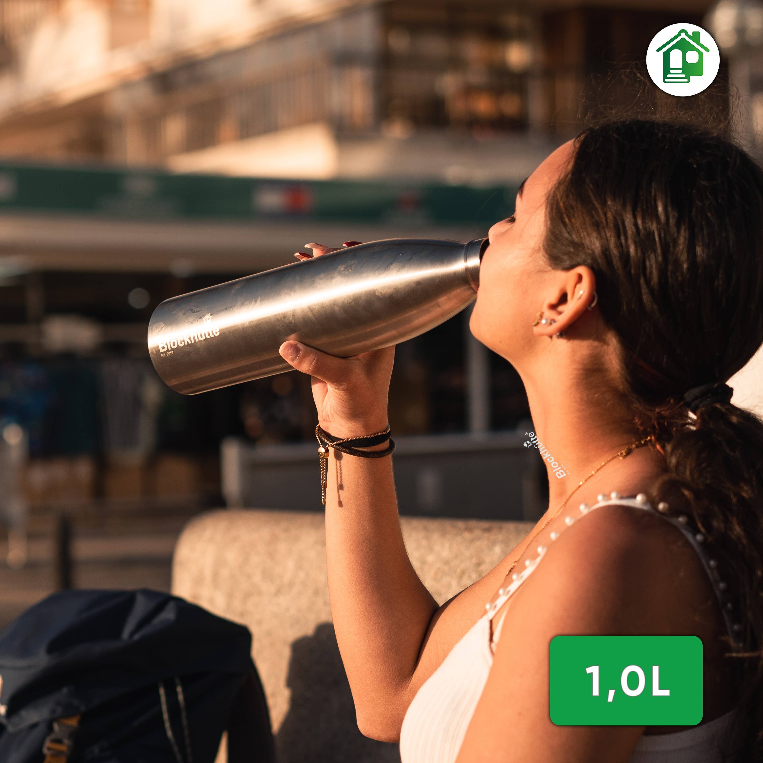 Blockhütte - Vente Bouteilles d'eau - Bouteille d'eau de sport en acier inoxydable de qualité supérieure, 1000 ml, isolée