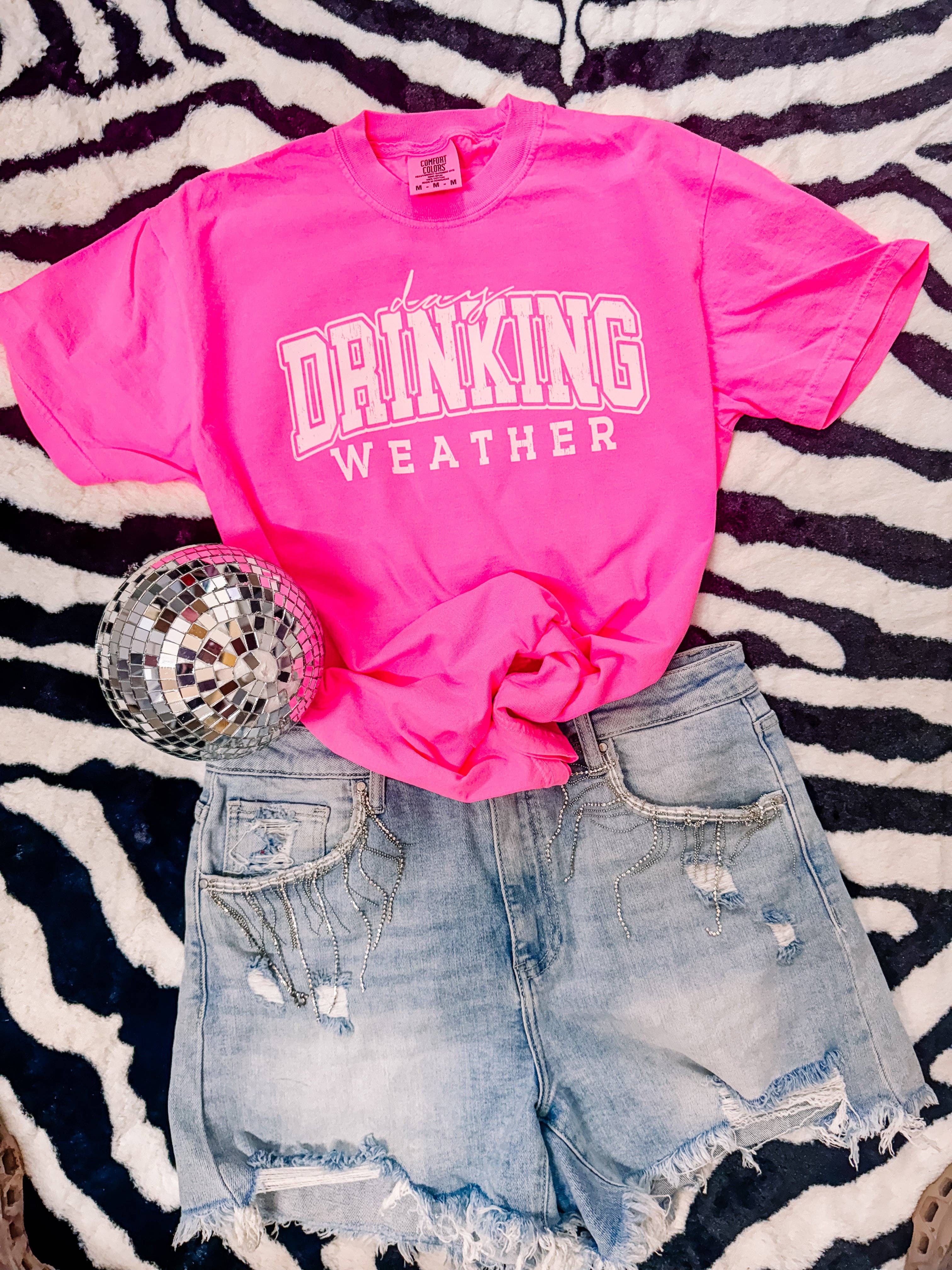 ZZ Threadz – Engroshandel T-shirt med print - Dame – Neon Day Drinking Weather Graphic Tee Comfort Farver4