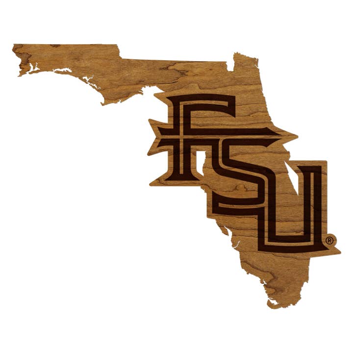 Florida State University FSU on State Wall Hanging - Crafted from Cherry or Maple Wood - Florida State Seminoles for wholesale by LazerEdge