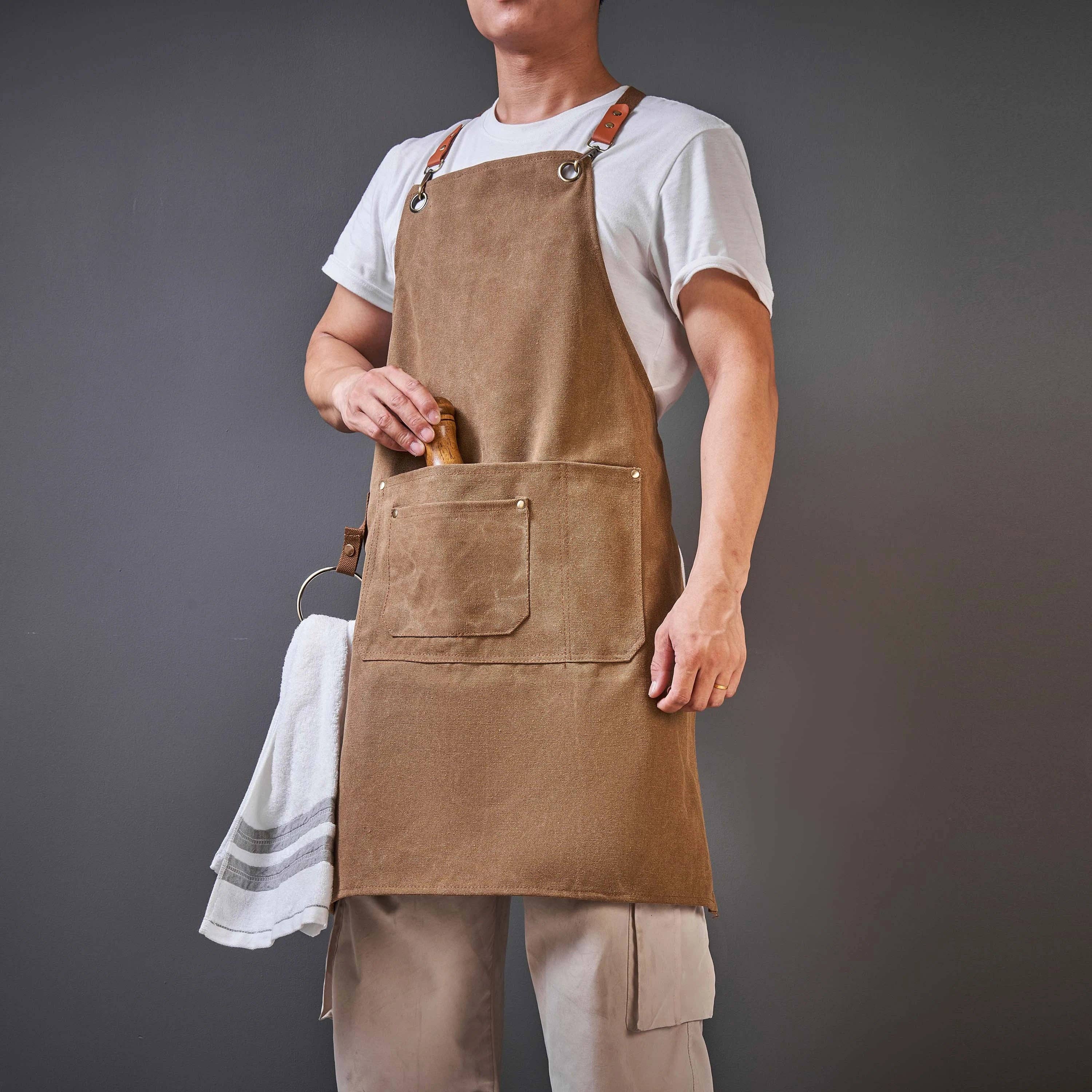 RockCow Leather Studio - Wholesale Apron - Personalized Canvas Workshop Apron with Pockets, Custom Bar, BBQ & Bartender Apron0