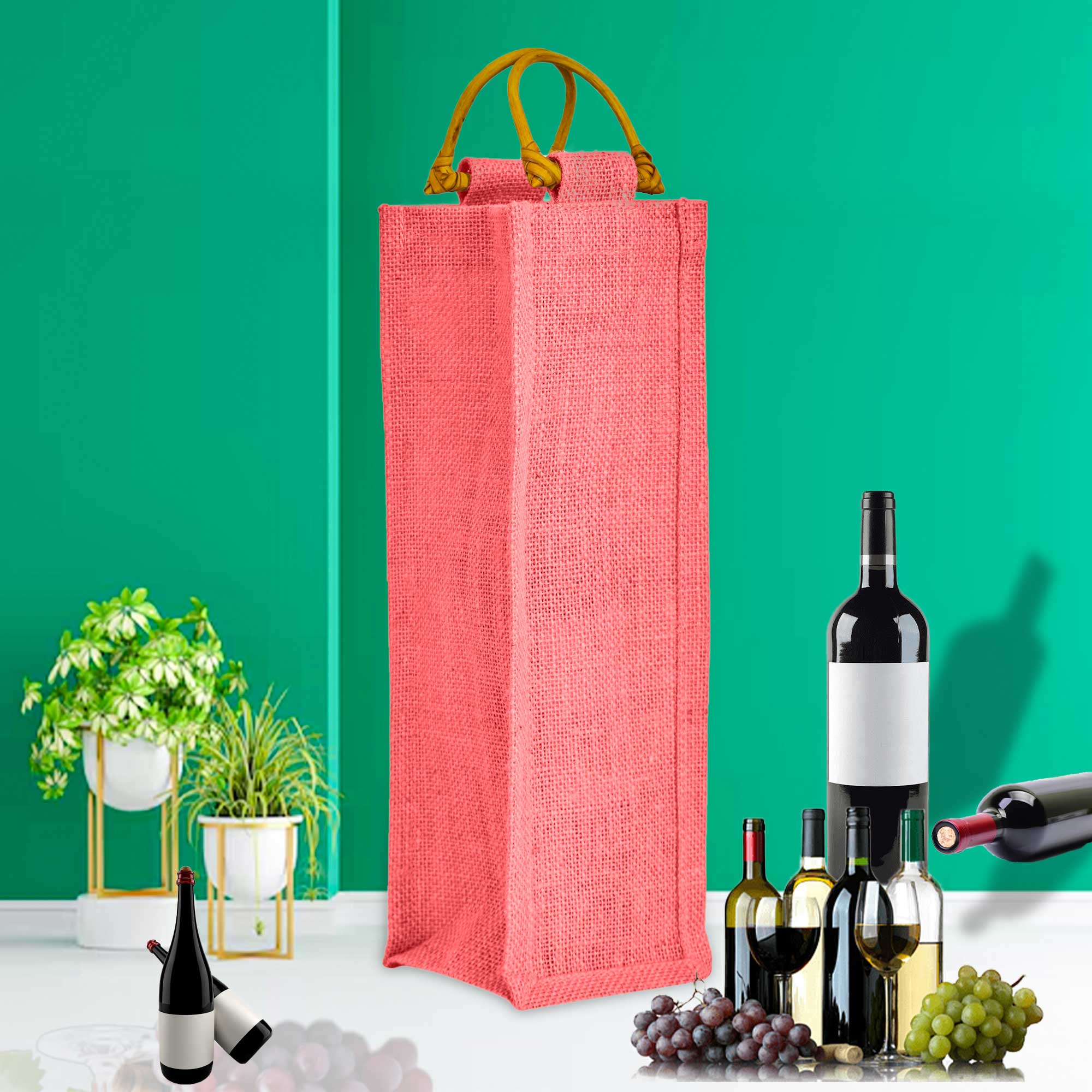 ecojutebags - Wholesale Wine Gift Bag - Eco Jute Wine Bags  7-Pack with Wooden D Handles for Gifting15