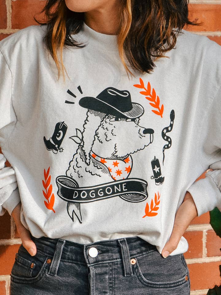 Dog Cowboy-Long Sleeve T-shirt | Screen Printed Graphic Tee for wholesale by Fromlinetoline