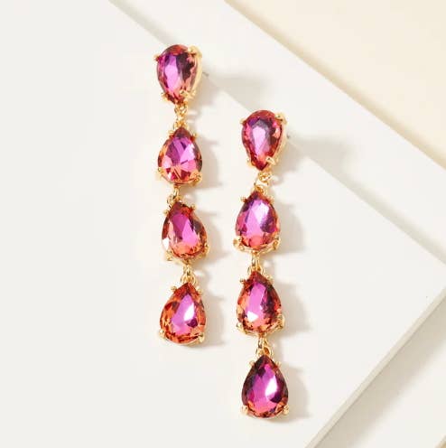 StarryNYC - Wholesale Dangle Earrings - Glass Stone Teardrop 4 Link Iridescent Crystal Earrings11