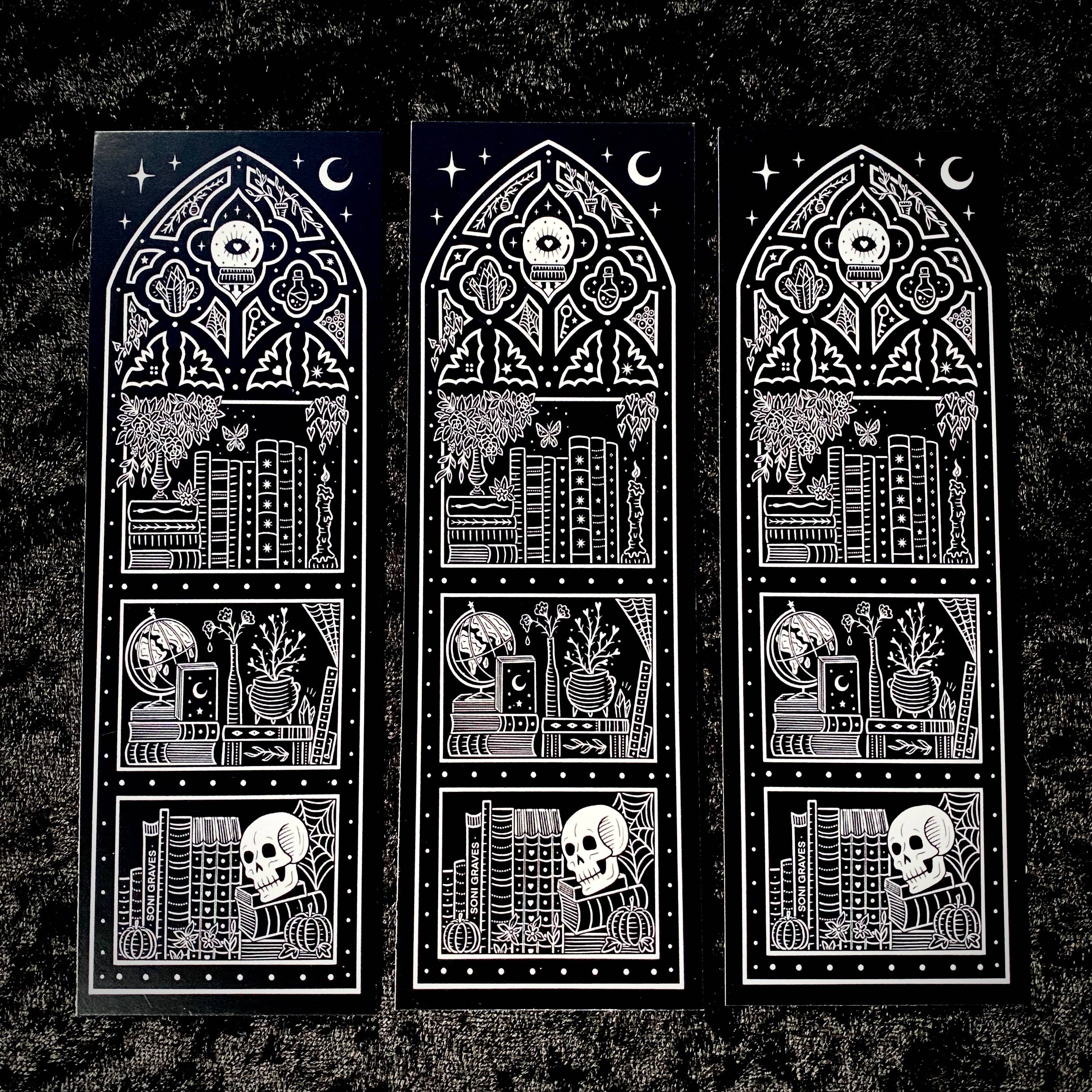Soni Graves - Wholesale Bookmark - Witch Bookshelf Bookmark: Double Sided, Spooky Whimsical4