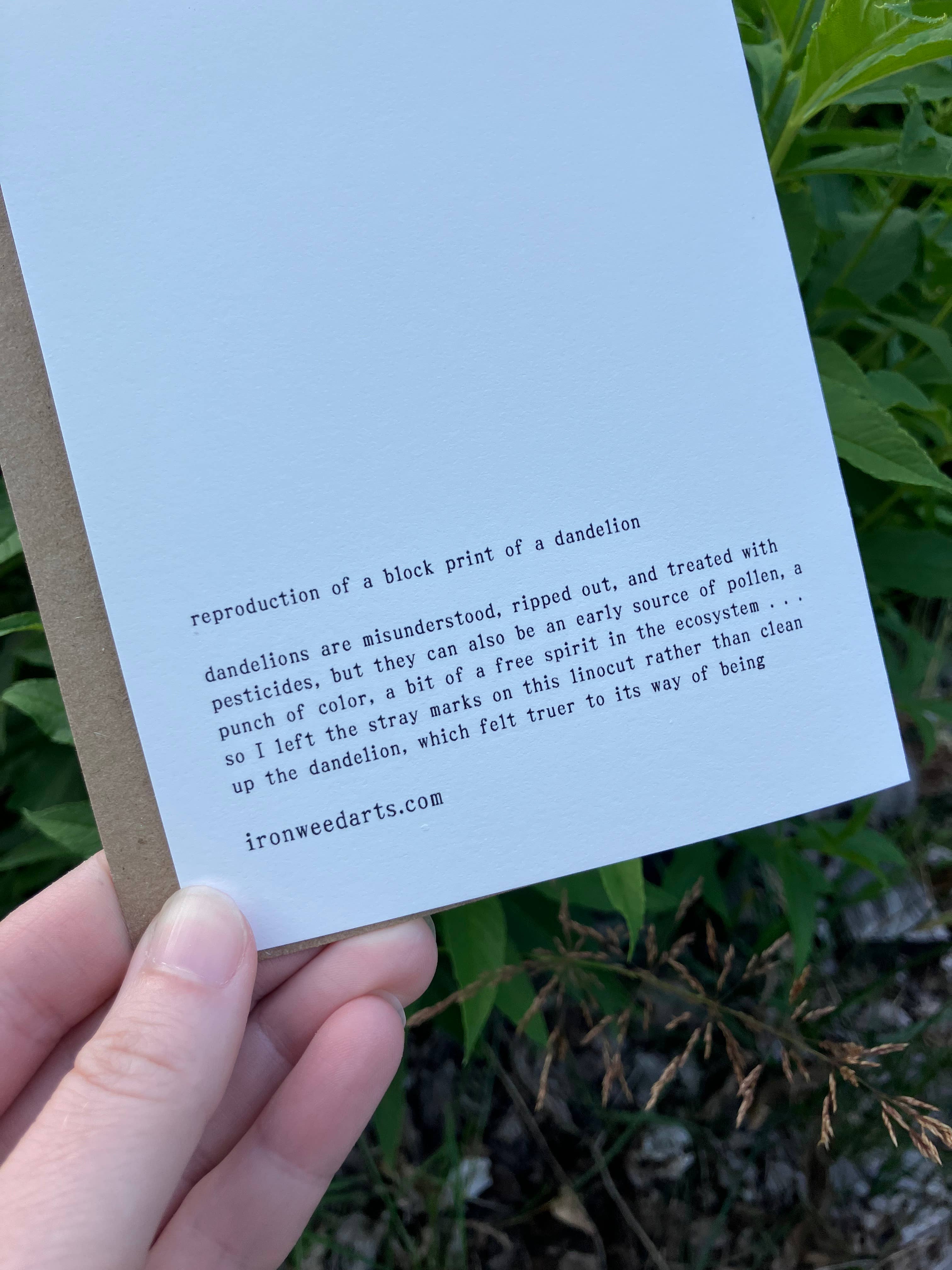 Ironweed Arts - Wholesale Everyday Greeting Card - Greeting Card: Dandelion1