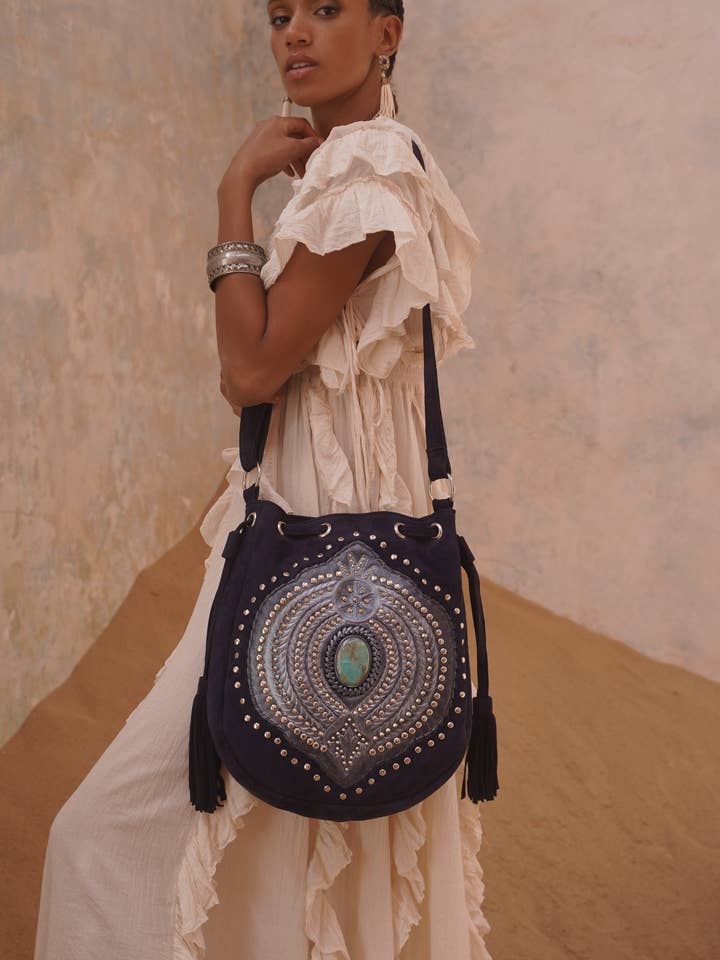 Marrakesh Pouch Bag Metallic Navy/Silver for wholesale by Jodi Lee