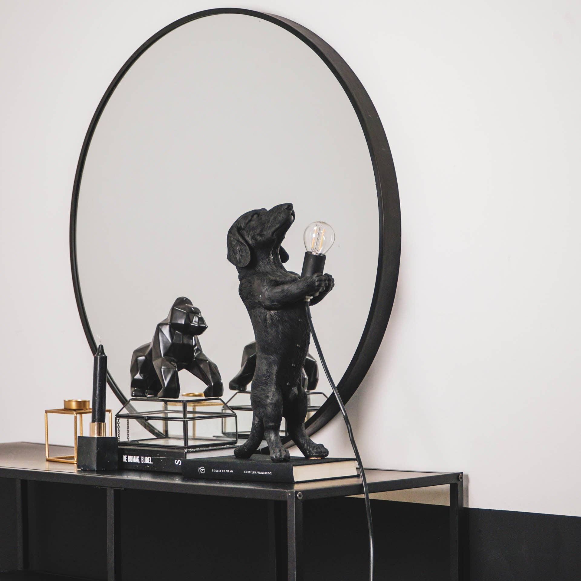 Noir Lampe de table - Lampe Teckel - Polyrésine - Noir - E14 - 10x15x38cm en vente sur Faire9